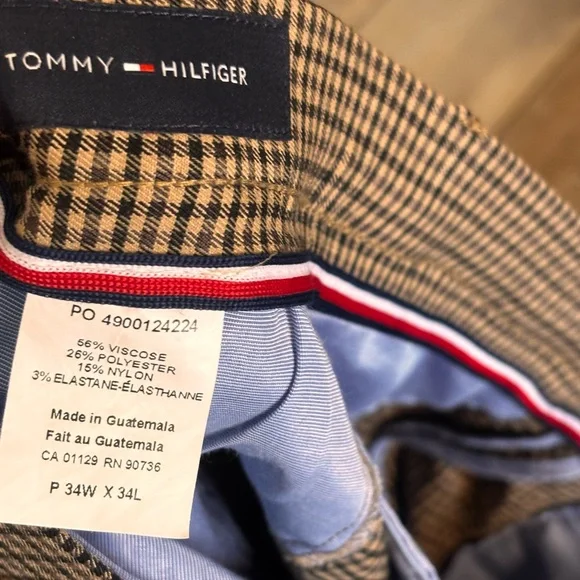 Tommy Hilfiger Men's Brown Houndstooth Pants w Stretch 34 x 34 Like New - Picture 5 of 8